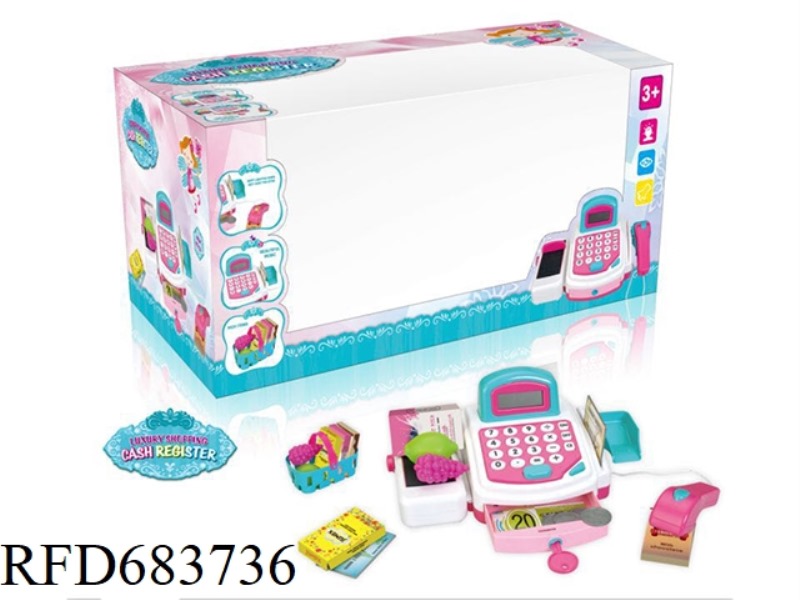 COMPUTER CASH REGISTER WITH LIGHTING AND SIMULATED SOUND (WITH CONVEYOR BELT, BASKET AND FRUIT)