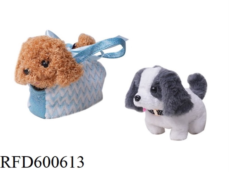 ELECTRIC DOGS WITH HANDBAGS (6, DISPLAY BOXES) GRAY-WHITE, LIGHT BROWN ANIMALS, BLUE HANDBAGS MIXED