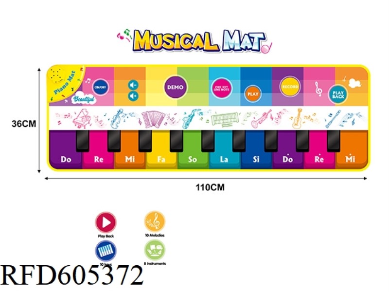 110CM RAINBOW VERSION CHILDREN'S PIANO MUSIC GAME CRAWLING CARPET MAT STEP DANCE MAT