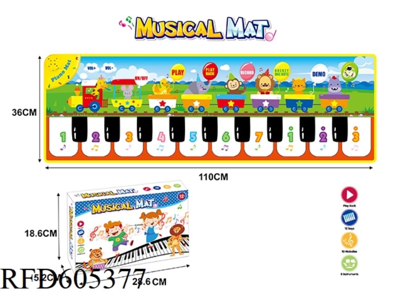 110CM CARTOON TRAIN VERSION CHILDREN'S PIANO MUSIC GAME CRAWLING CARPET MAT STEP DANCE MAT