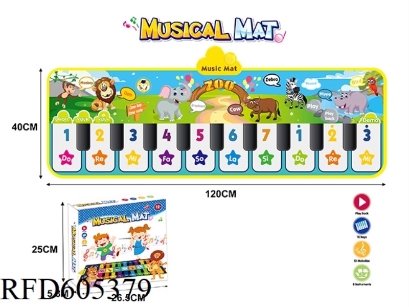 120CM CARTOON ZOO EDITION CHILDREN'S PIANO MUSIC GAME CRAWLING CARPET MAT STEP DANCE MAT