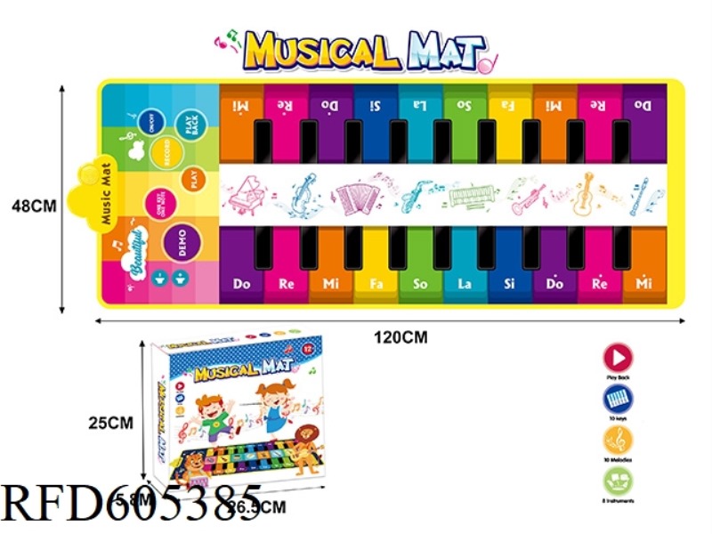 LARGE DOUBLE ROW RAINBOW PIANO CHILDREN'S PIANO MUSIC GAME CRAWLING CARPET MAT STEP DANCE MAT