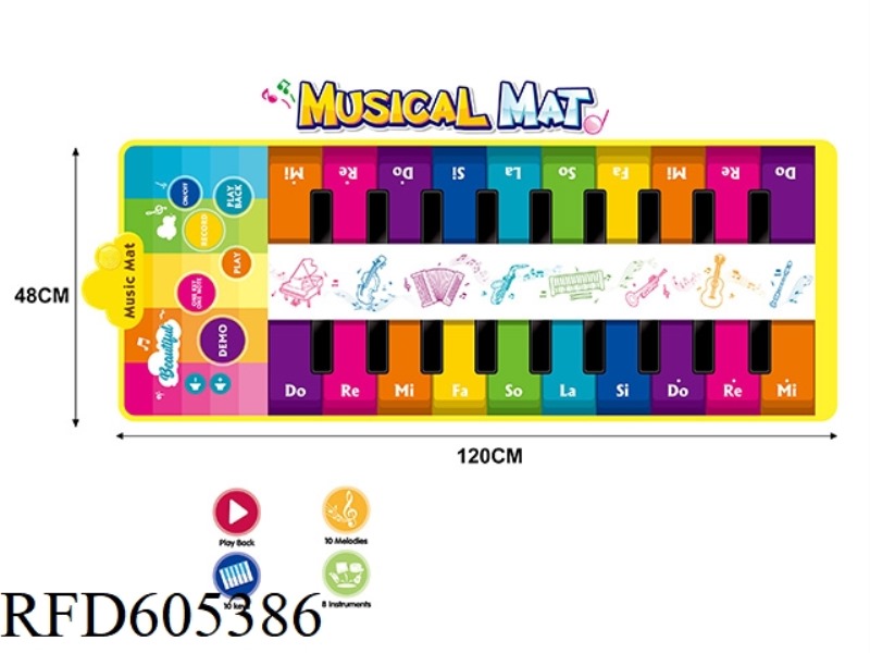 LARGE DOUBLE ROW RAINBOW PIANO CHILDREN'S PIANO MUSIC GAME CRAWLING CARPET MAT STEP DANCE MAT