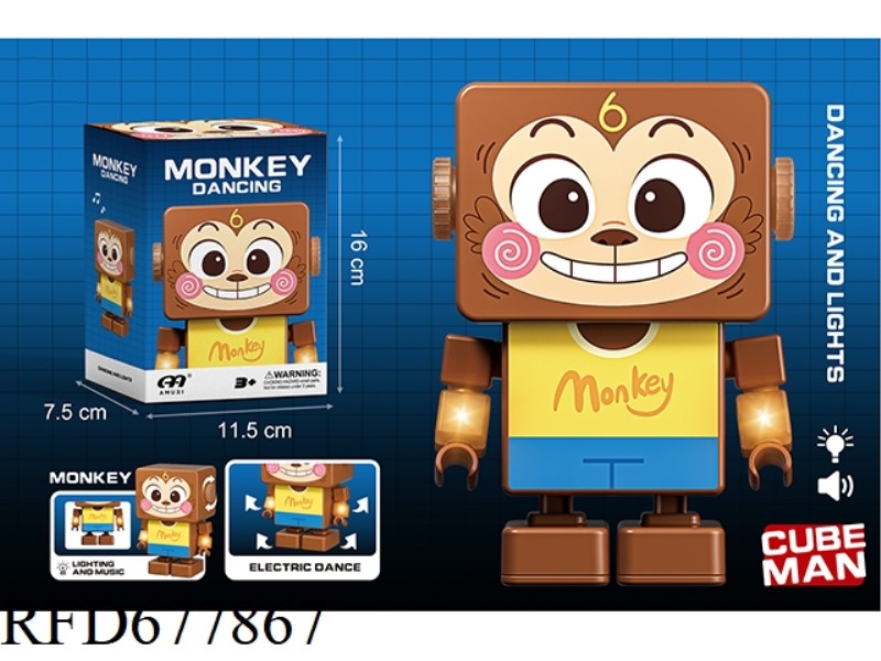 LIGHTS, MUSIC, DANCING, SQUARE FIGURES, MONKEYS